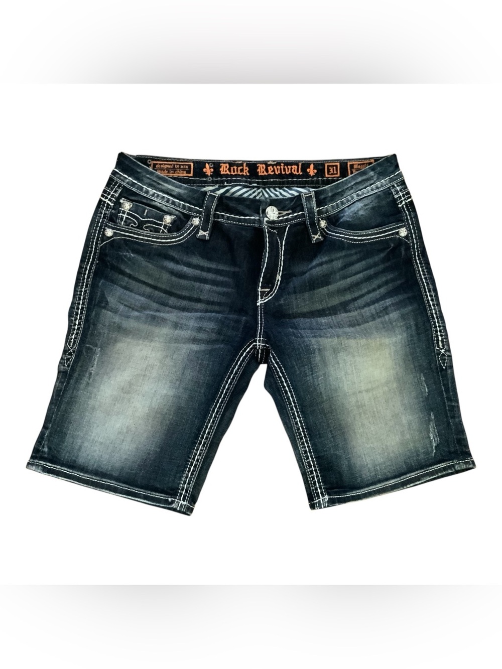 Rock Revival Women’s Maggie Bermuda Denim Short Sz 31 LIKE NEW Style Modelo